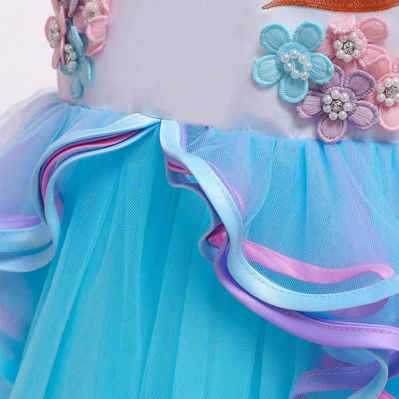 HIHCBF Girls Unicorn Costume Pageant Princess Party Dress Wedding Birthday Halloween Carnival Long Maxi Gown w/Headband Blue 4-5T - Image 5